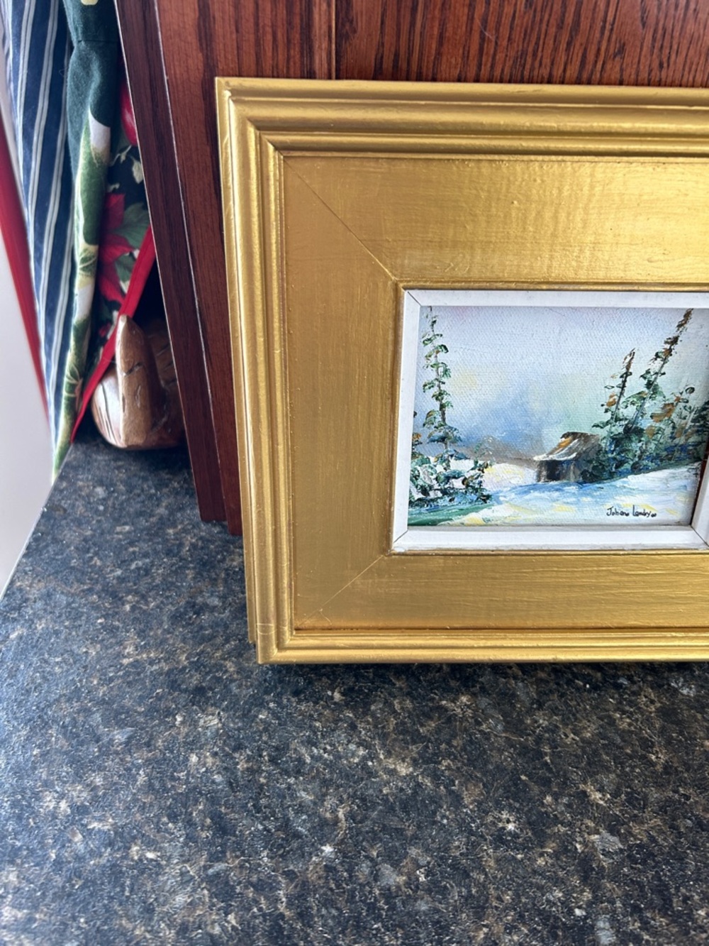 Johane Landry‎ Oil Painting Rendez-Vous Winter Cabin 1989 Signed Framed Québec - Picture 5 of 7